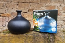 **VINTAGE GLASVASE*VEBA GLAS*ATHEN*SCHWARZ*KUGELVASE*60ER JAHRE*UNBENUTZT*OVP**