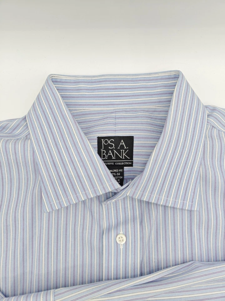 🇺🇲 Camisa Jos A Bank Ejecutiva Para Hombres 17.5x34 Azul Púrpura Rayas Ajuste A Medida Foto 3 de 4