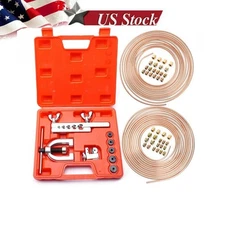 Heavy Duty 25ft 3/16 + 1/4 Copper Coated Brake Line & Double Single Flaring Tool