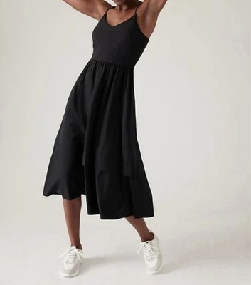 Athleta Elation V-neck Hybrid Dress, Black Lightweight Long Summer Size SP