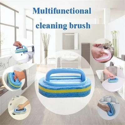 Sponge cleaning brush with handle - bathtub tile and kitchen scrubbing brush