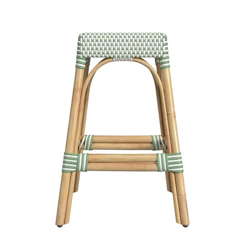 Butler Specialty Company Robias Rattan 24.5" Counter Stool - White And Green Dot - Picture 5 of 6