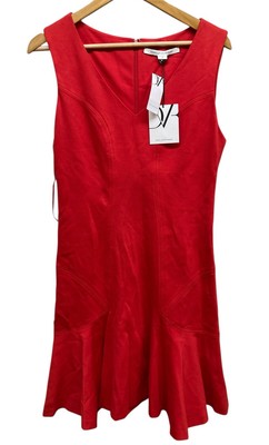 Diane Von Furstenberg Dress Women s 10 Red Sleeveless Zip Stretch Sheath Carla