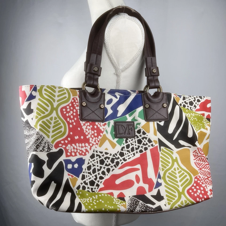 Diane Von Furstenberg Cuero Multicolor Bolso Cartera Bolso Retro Años 90 Y2K Foto 2 de 4