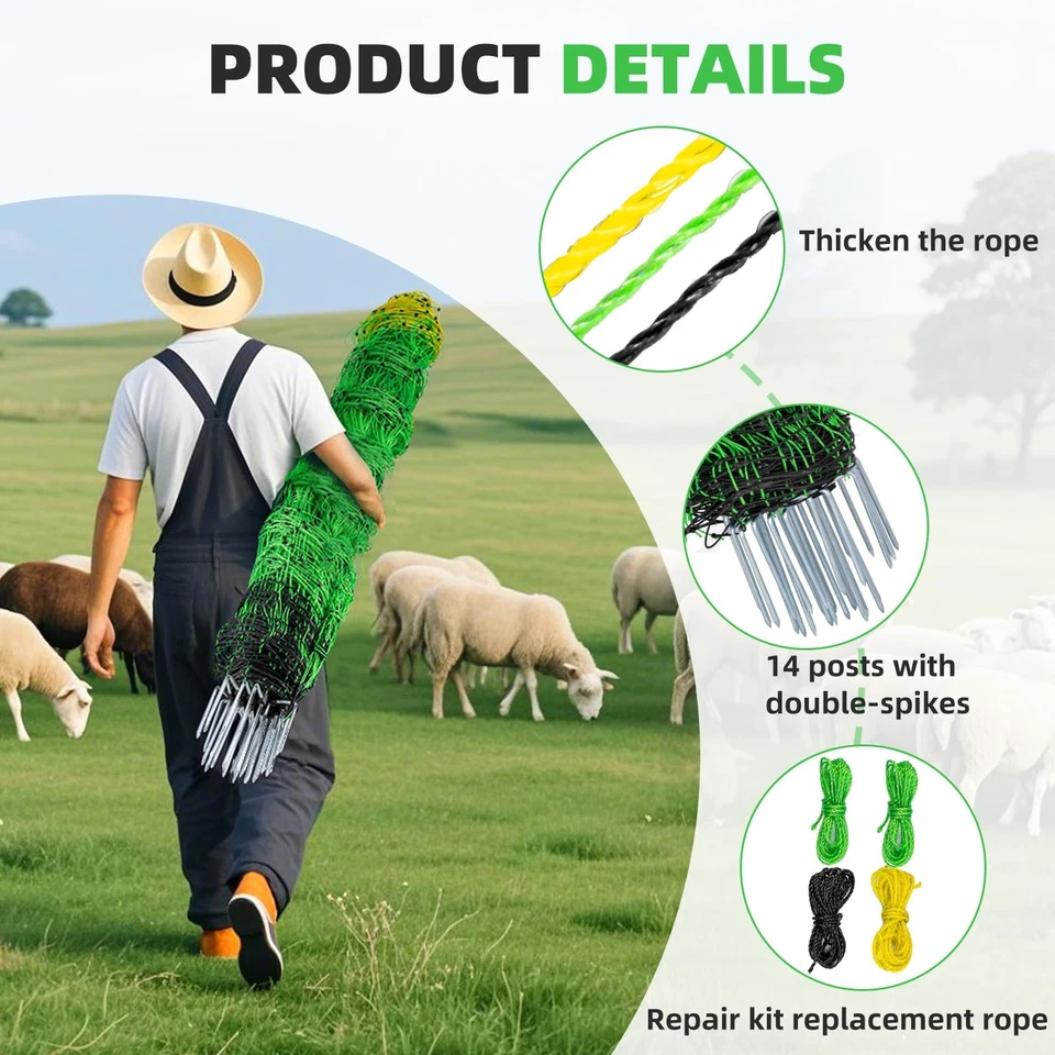 Red eléctrica para cerca, red para ganado, 49,6" x 164' red eléctrica portátil Fe... Foto 3 de 4