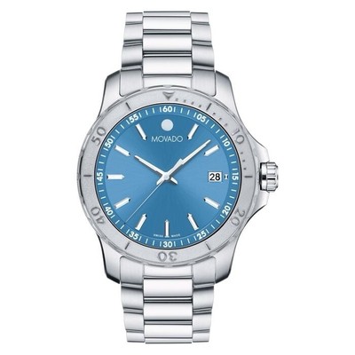 NIB dark baby blue Movado watch. Movado Signature 0607901 Baby Blue Leather Strap Stainless  main image 3