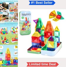 Magnetic Tiles Building Blocks 32 Piece STEM Toy Travel Case for Kids Education