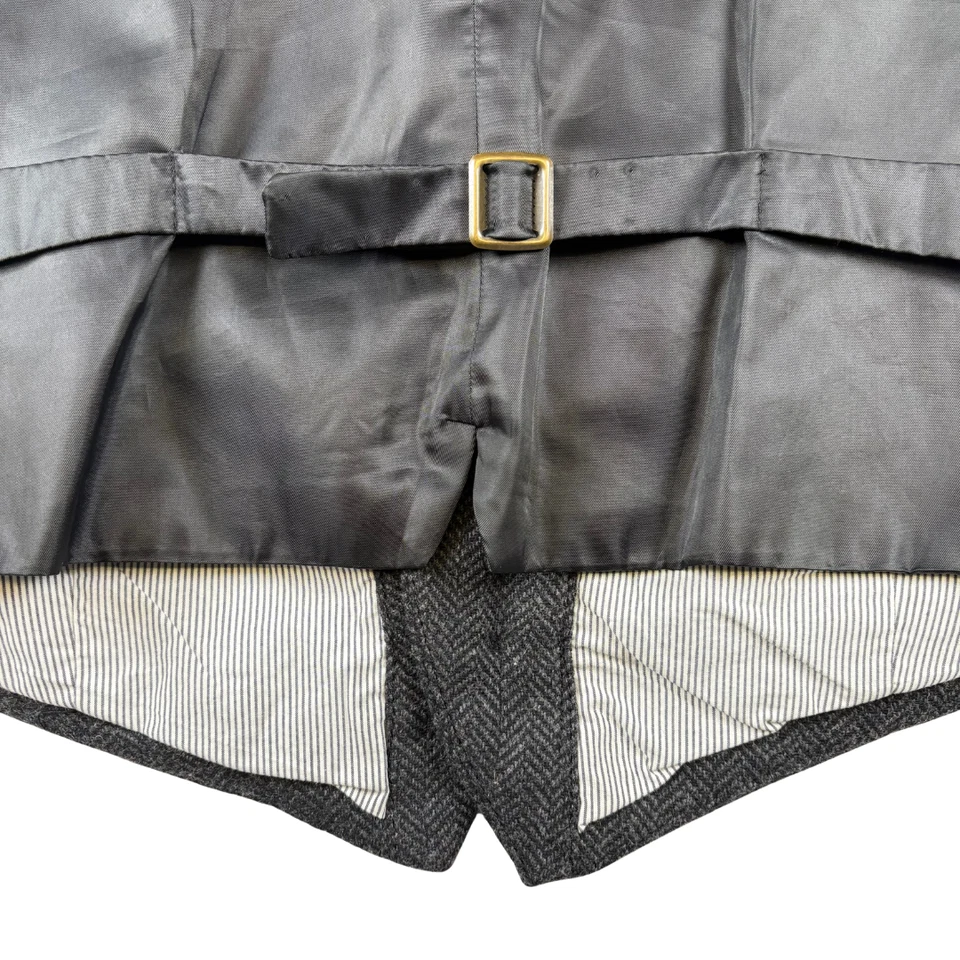 Merona Herringbone Tweed Vest Mens Medium Black Grey Wool Blend Suit Waistcoat - Image 4 of 4