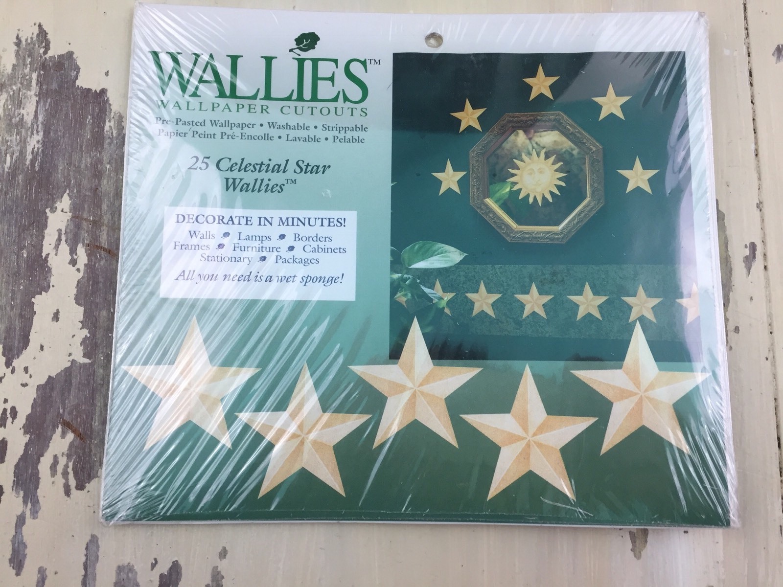WALLIES WALLPAPER CUTOUTS - 25 Celestial Stars- Pre Pasted Vinyl Coated!  COOL!