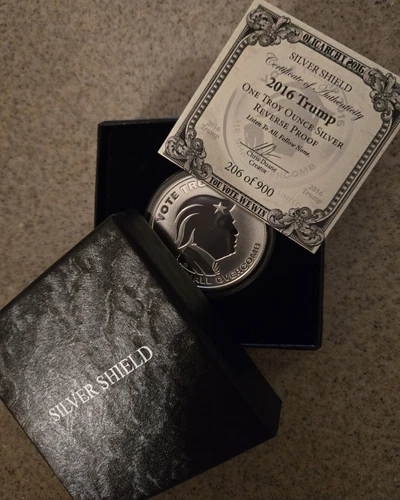 2016 Trump Reverse Proof 1 oz. Silver Shield -Low COA 206/900 -Oligarchy Series