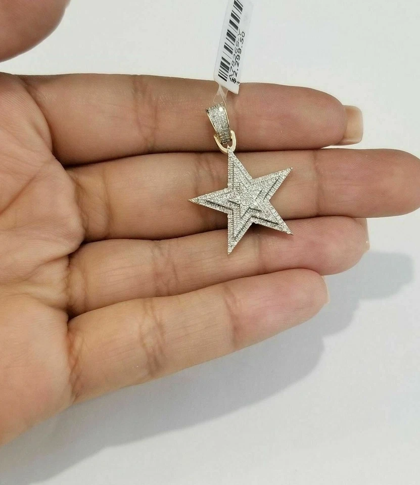 Реальный 10k желтый подлинный бриллианты звезда подвеска 3D мужчин женщин - Изображение 2 из 4