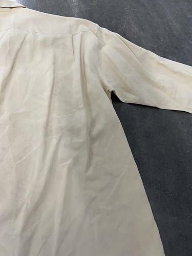 Vintage 50s 60s Beige Loop Collar Longsleeve Shirt Sz L Gabardine Rockabilly - Picture 8 of 11