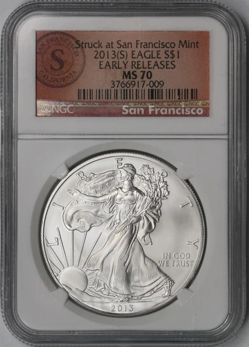 2013 (S) Silver Eagle $1 MS 70 NGC E/R Struck at San Francisco