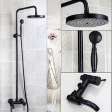 Bathroom Black Oil Rainfall Shower Faucet Wall Mounted Head Hand Spray Mixer Set