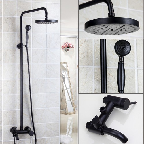 Bathroom Black Oil Rainfall Shower Faucet Wall Mounted Head Hand Spray Mixer Set - Afbeelding 1 van 9