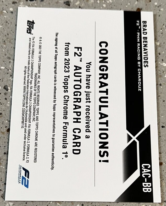 2022 Topps Chrome F2 Racing Green /99 Brad Benavides Auto No. CAC-BB! - Image 2 of 2