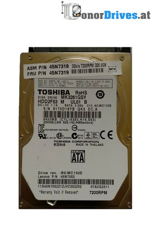 Toshiba - MK3261GSY - 320 GB - SATA - Pcb.G002872A *
