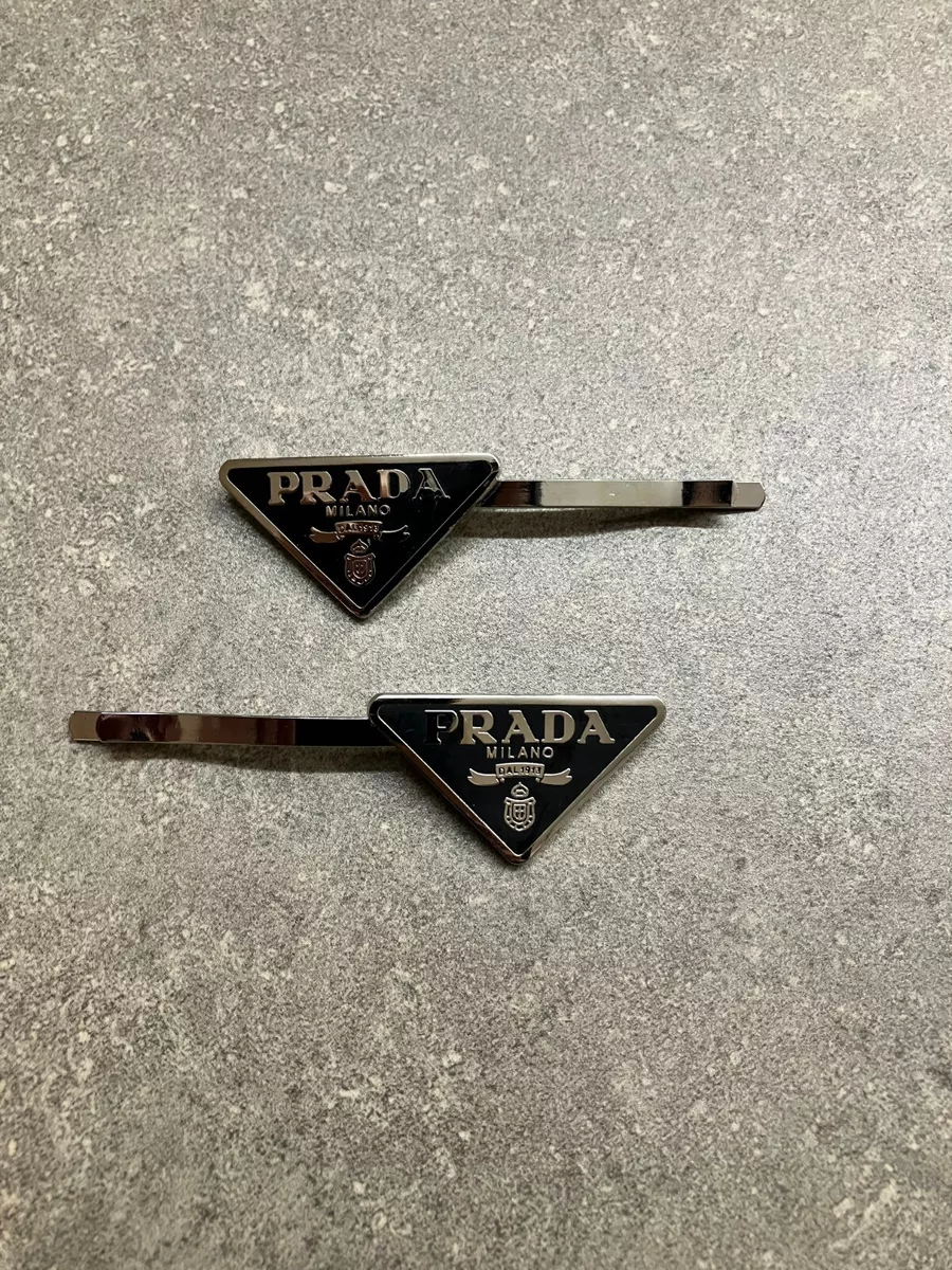 PRADA vintage hair clip appraised triangle logo 2set