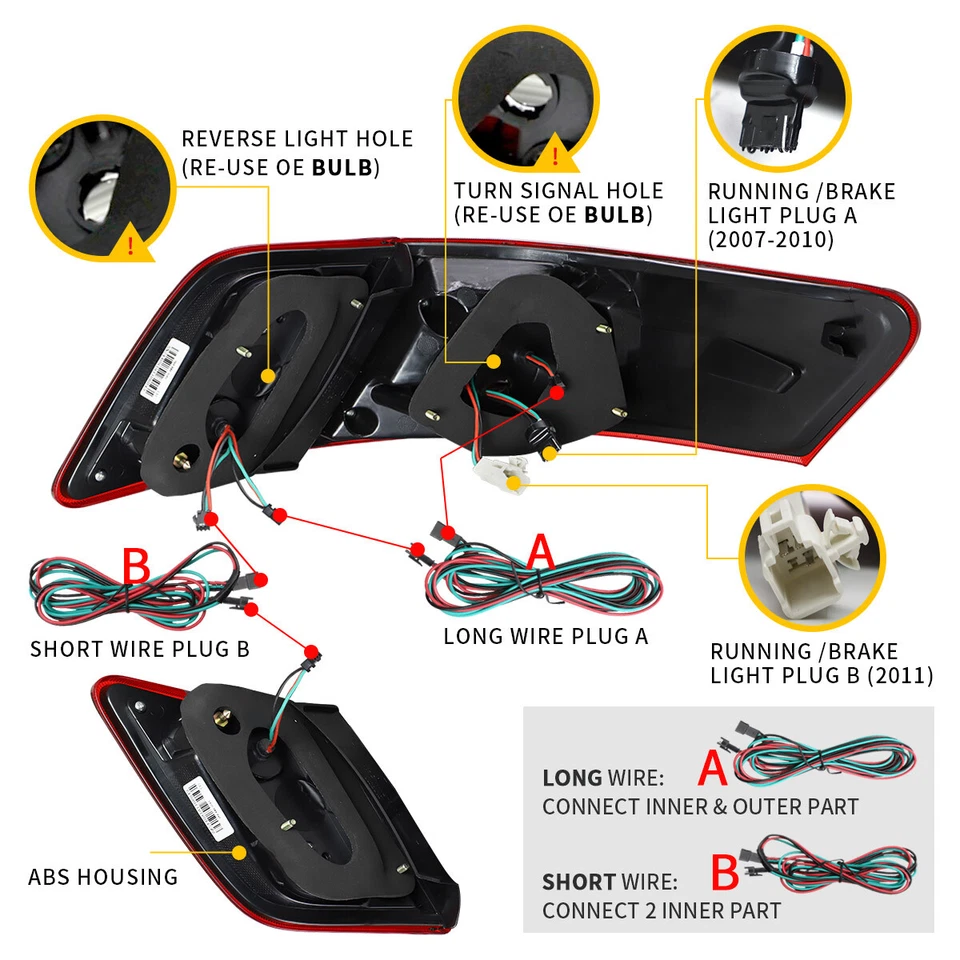 For 2007-2011 Toyota Camry CE XLE Rear Lamps Pair VLAND LED Taillights Red Clear - Imagem 4 de 4