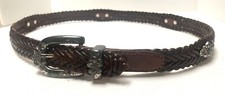 Brighton Braided Leather Belt S 30 Brown Silver Buckle Western 95506 Womens
