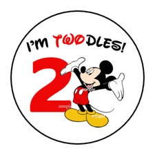 2ND BIRTHDAY STICKERS LABELS TAGS SEALS 1.5" ROUND (30) MOUSE