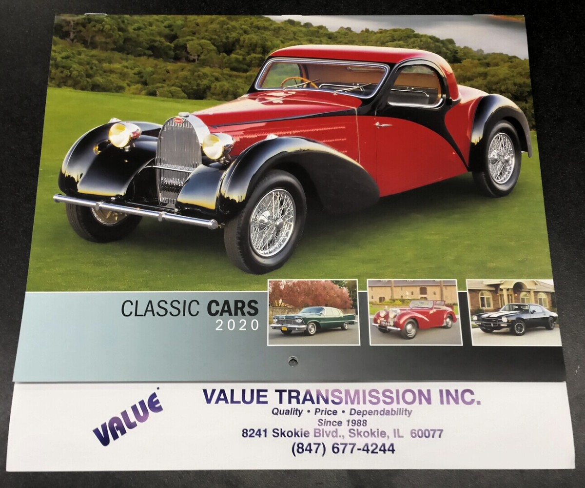 CLASSIC CARS 2020 CALENDAR; Value Transmission, Promotional, NEW