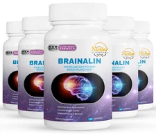 5 Pack Brainalin, promotes mental clarity & cognitive functions-60 Capsules x5