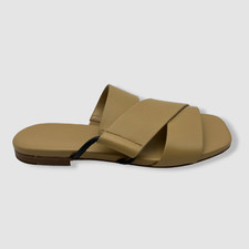 275 Vince Women's Beige Dylan Leather Flat Slide Sandal Shoes Size 5.5