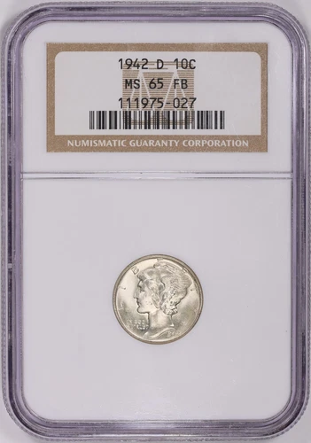 1942 - D   MERCURY  DIME  -  MS  65  FB  -  EARLY   NGC  CASE