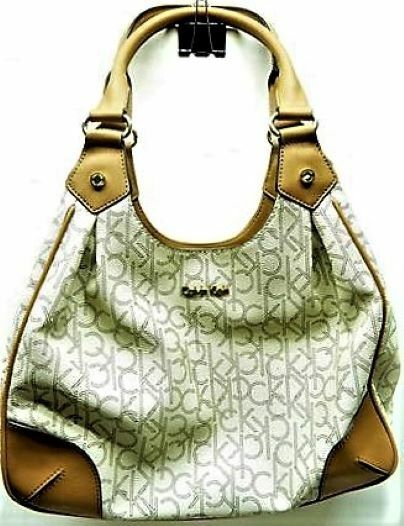 Calvin Klein Monogram CK Handbag Hobo Bag Purse Off-White Tan