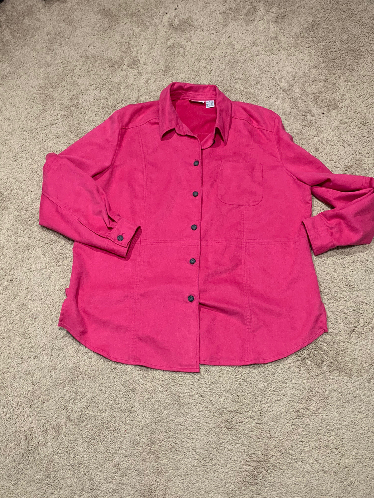 Alia Womens Button Front Top/Jacket Size Large Pink Faux Suede Lightweight