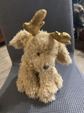 FAO Schwarz Cheers Golden Mutt Gold Antlers Xmas 12" Sitting Dog Plush Toy