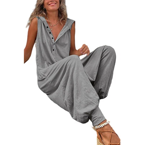 Women Sleeveless Hooded Jumpsuit Playsuit Ladies Loose Baggy Romper Pants Summer - Bild 6 von 23