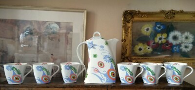 Seltenes Vintage Bharat ''Shades'' Fine Bone China Keramik Kaffeeservice