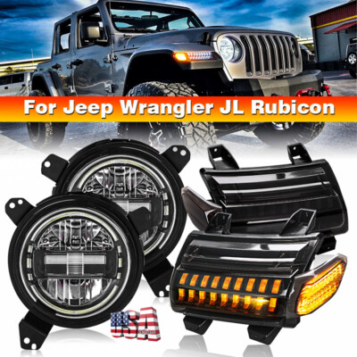Full Kits Led Halo Headlights&Turn Lamps For Jeep Wrangler JL Rubicon 2018-2025