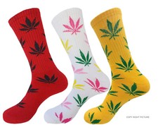 3 PAIR WEED LEAF DESIGN PRINT SOCKS CANNABIS SIZE 10-13 MULTICOLOR set 38