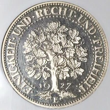 1927-E NGC PF 64 Cameo Germany 5 Mark Oak Tree Proof Coin POP 1/1 (23060504C)