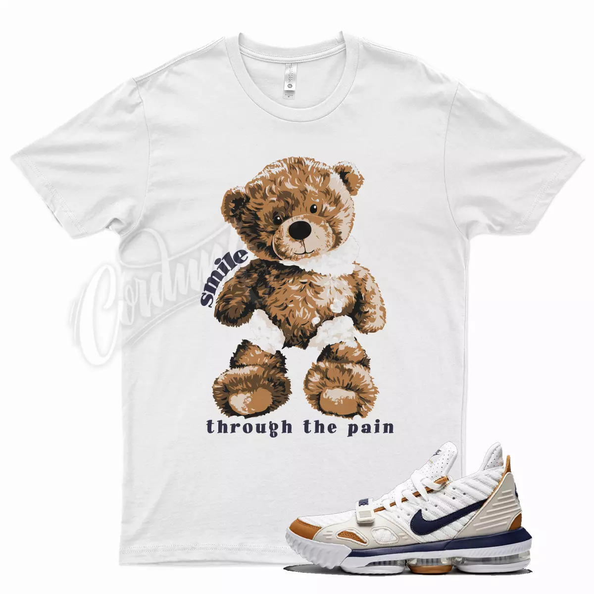 White SMILE T Shirt for N Lebron 16 Medicine Ball Midnight Navy Ginger
