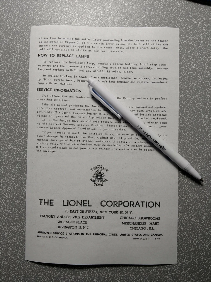 Lionel digital restored operating instructions 4 2403B Bell Ringing Tender 1656 - Image 2 of 2