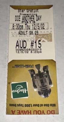 12/5/02 James Bond 007 Die Another Day Movie Full Ticket Stub