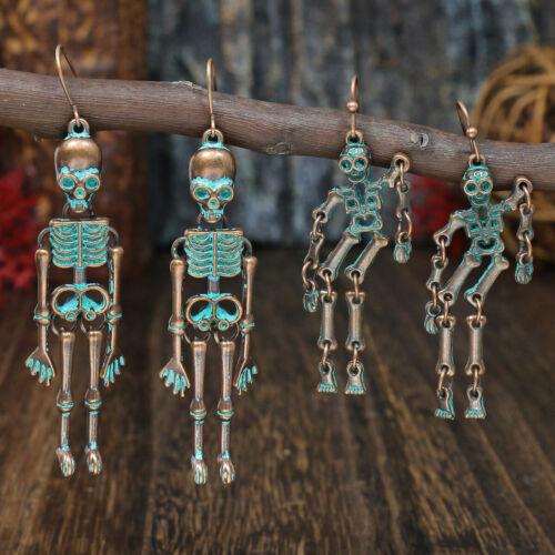 Punk Skull Skeleton Halloween Earring Drop Dangle Spooky Ghost Earrings Jewelry - Picture 1 of 15