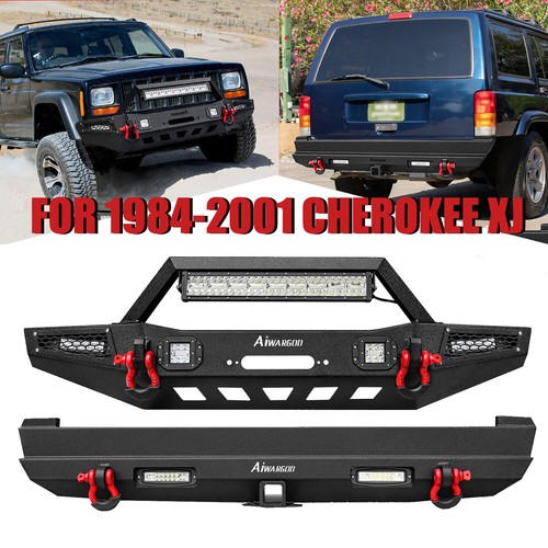 Front & Rear Bumper Winch Mount Plate Set For 1984-2001 Jeep Cherokee XJ Black
