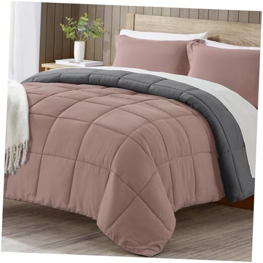 Comforter Set Pink, Lightweight Comforters Size Bed, Soft Full Pink / Grey-image