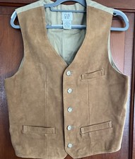 Vintage Gap Mens Tan Suede Leather Backstrap Vest Sz S Western Cowboy Rodeo Y2K
