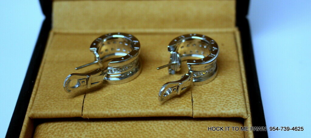 Bulgari Bvlgari B.Zero1 18k White Gold Diamond Hoop Earrings Bulgari Bvlgari B.Zero1 18k White Gold Diamond Hoop Earrings
