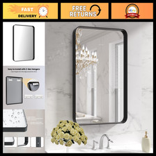 Black Metal Framed Bathroom Mirror 22x30 Inch Rounded Rectangle, Matte Finish, A
