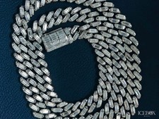 8mm Baguette Moissanite Cuban 925 Sterling Silver Hip Hop Iced Out Jewelry Chain