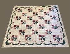 Appliqued 6 pt Pieced Tulip Bouquet Patchwork Quilt Handstitched by Arch 86x84