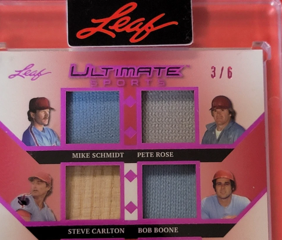 Pete Rose JERSEY CARD #3/6 Mike Schmidt SCOTT ROLEN Bob Boone STEVE CARLTON BAT - Image 2 of 3