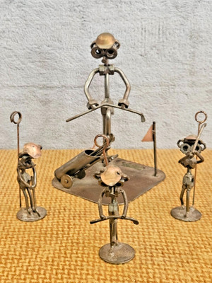 MJM Kunst Design Hamburg Skulptur ~ Vintage Steelman24 Metallkunst ~ Golfset x4